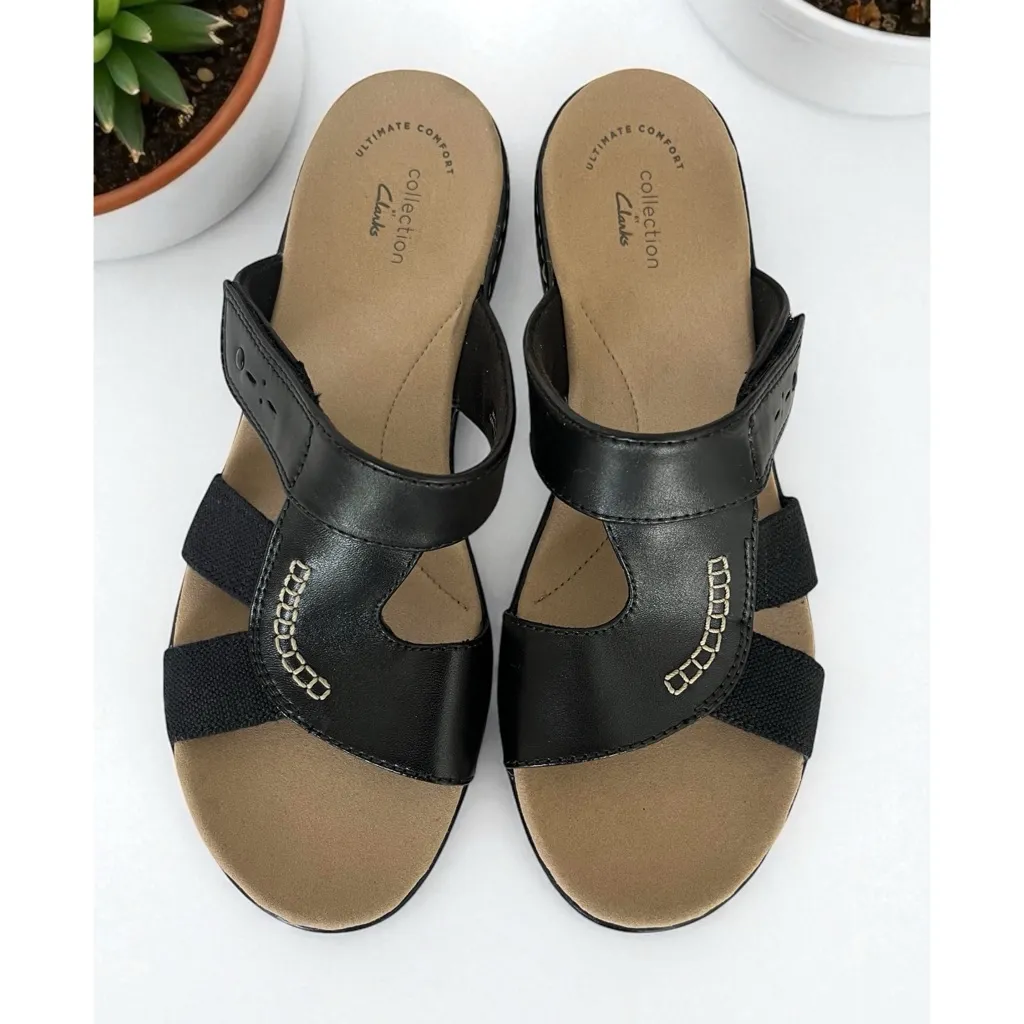 NEW Clarks Leisa Emily leather slip on sandals black 9 - Image 2