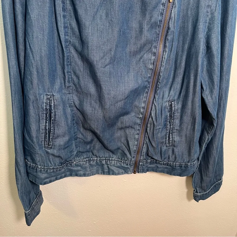 Nine West Jeans Chambray Moto Jacket Asymmetric Zip L - Image 3