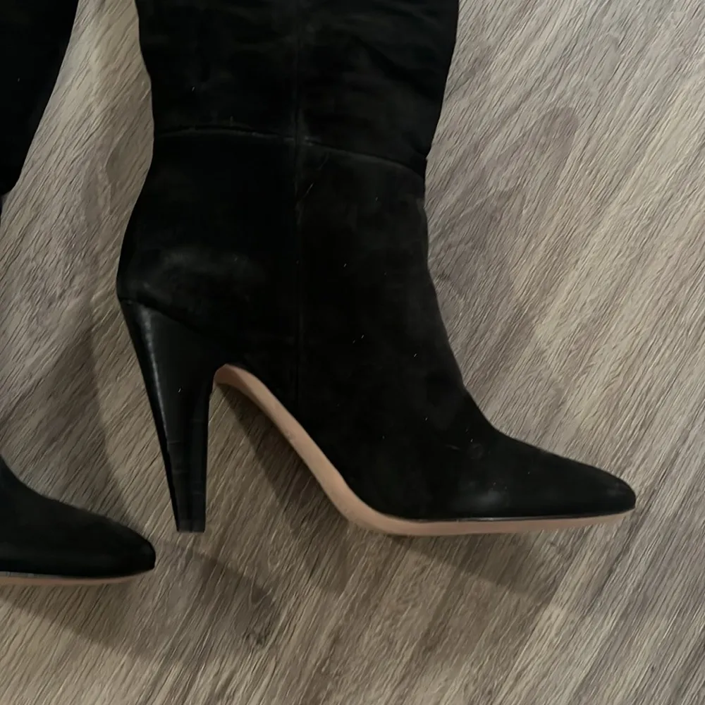 Veronica beard Sanzi Knee Slouchy Leather Stacked Heel Black Suede Boots 6 - Image 9