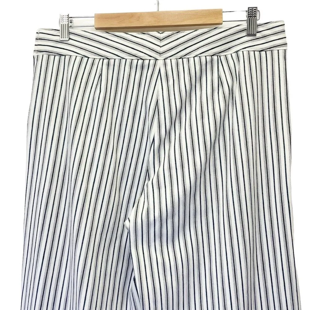 Worth New York High Rise Wide Split Leg Trousers Ivory Black Gray Stripe Size 12 - Image 6