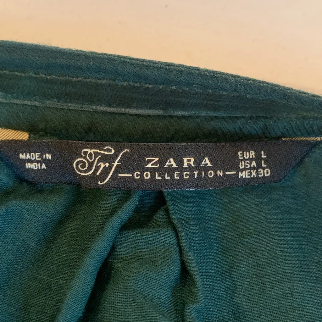 Zara Women’s Large (Fits a Small) Long Sleeve Dark Green Button-Up Cotton Dress - Image 7