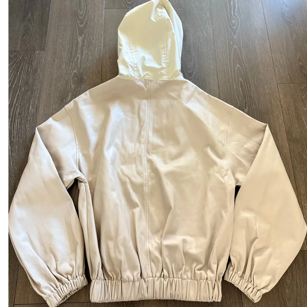 AMYLYNN Womens Darcie Hoodie Vegan Leather Pocket‎ Off White Sz Small Purple - Image 9