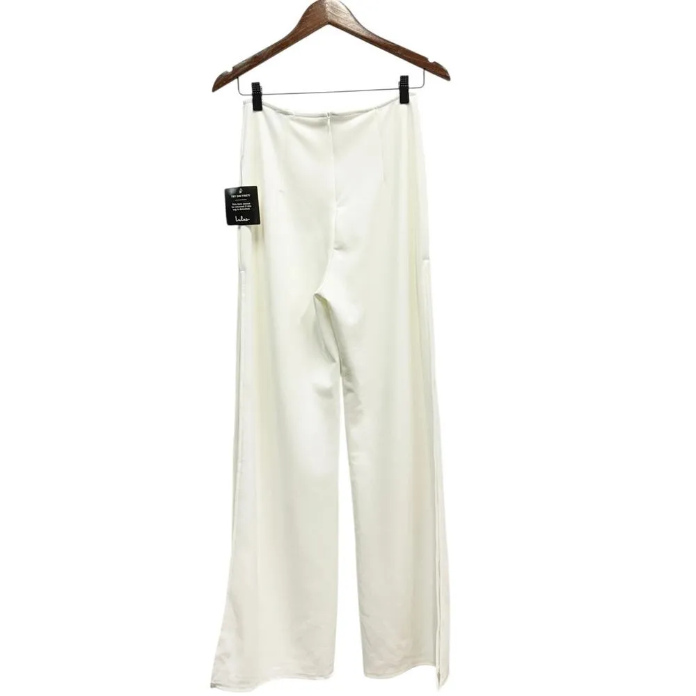 Lulus High Waist Stretch Crepe Side Slits Wide Leg Pants White size Small NWOT - Image 3