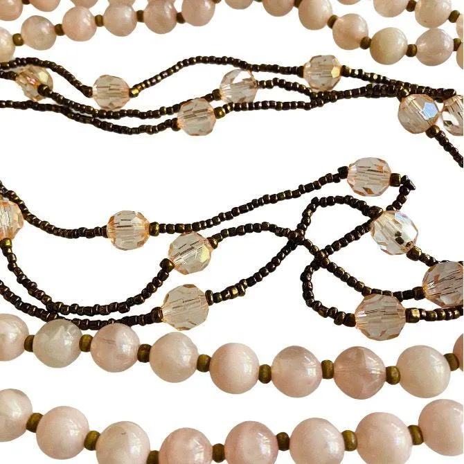 Pink & Brown Beaded Long Layered Necklaces - Image 5