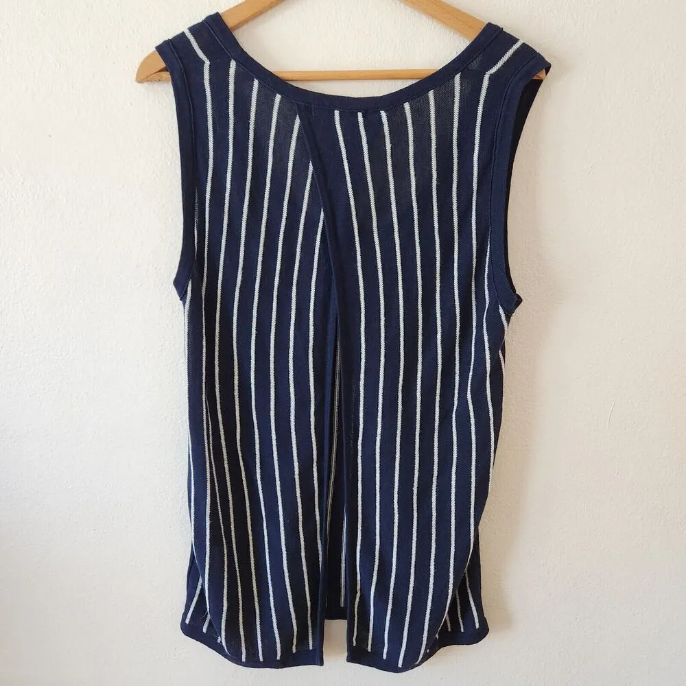House of Harlow 1960 Blue Striped Knit Sleveless Tank Open Back Top Linen Blend - Image 2