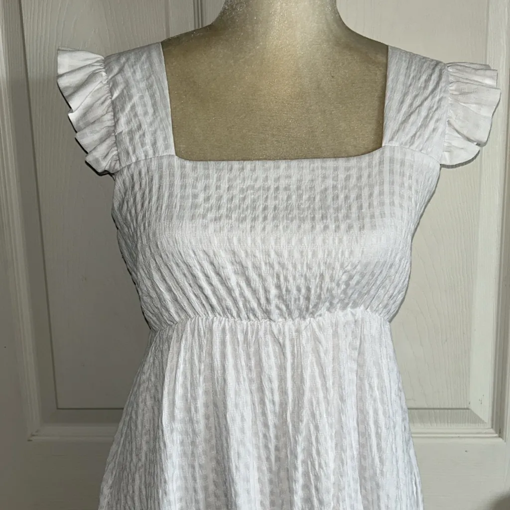 Gianni Bini GB White Square Neck‎ Flutter Sleeve Seersucker Darling Dress Sz S - Image 4