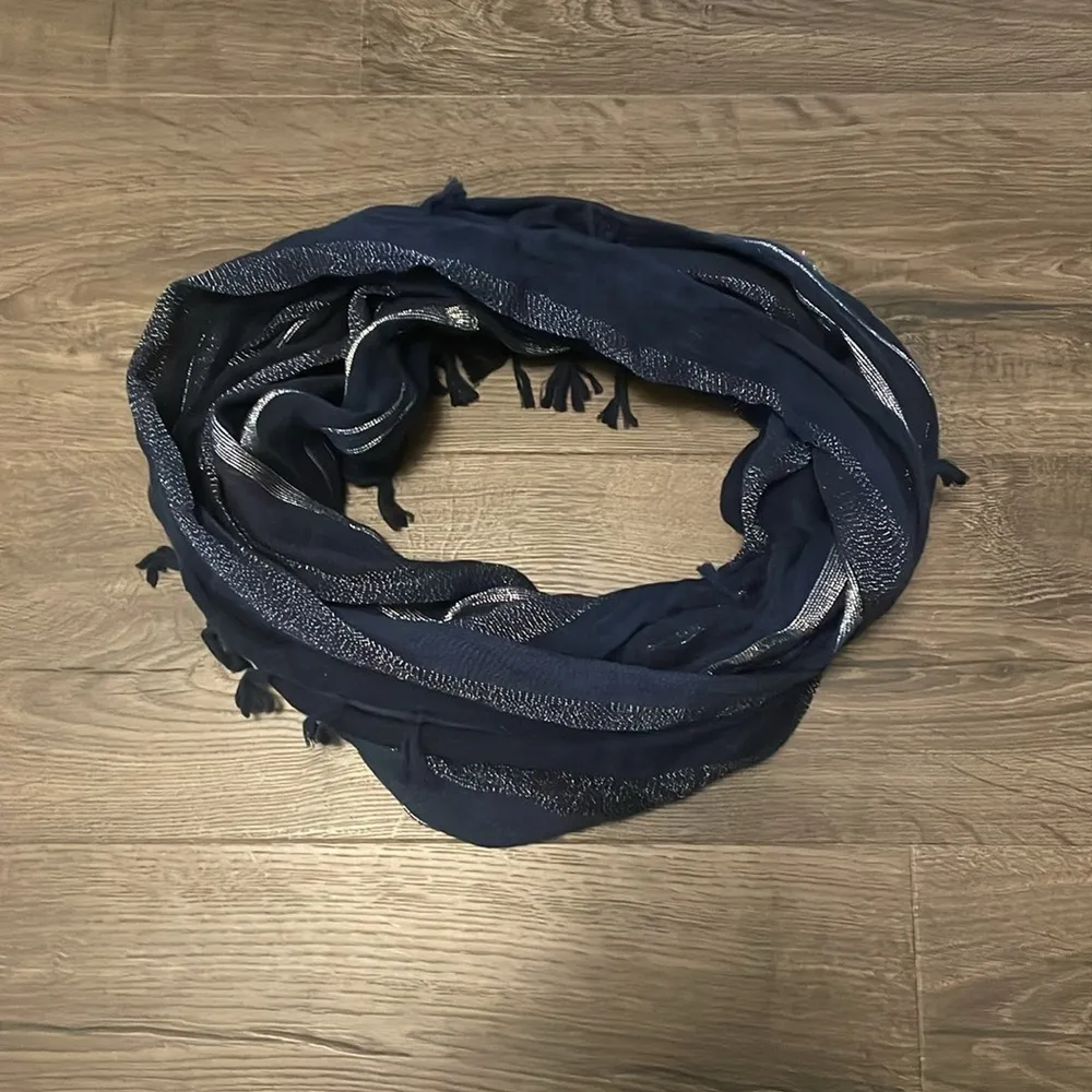 Navy Blue and Silver Infinity Scarf, One Size - Image 2