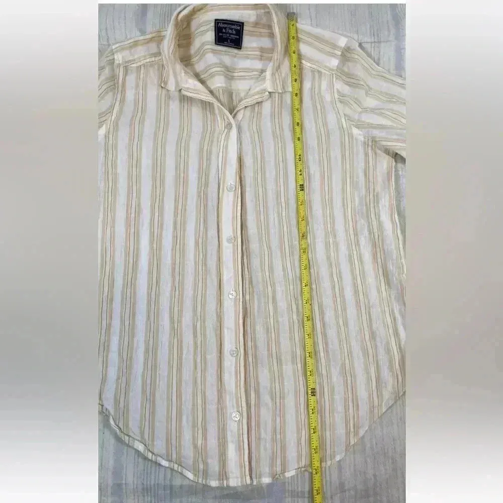 Abercrombie & Fitch Woman’s L Long Sleeve Crinkle‎ Top Yellow White Button shirt - Image 10