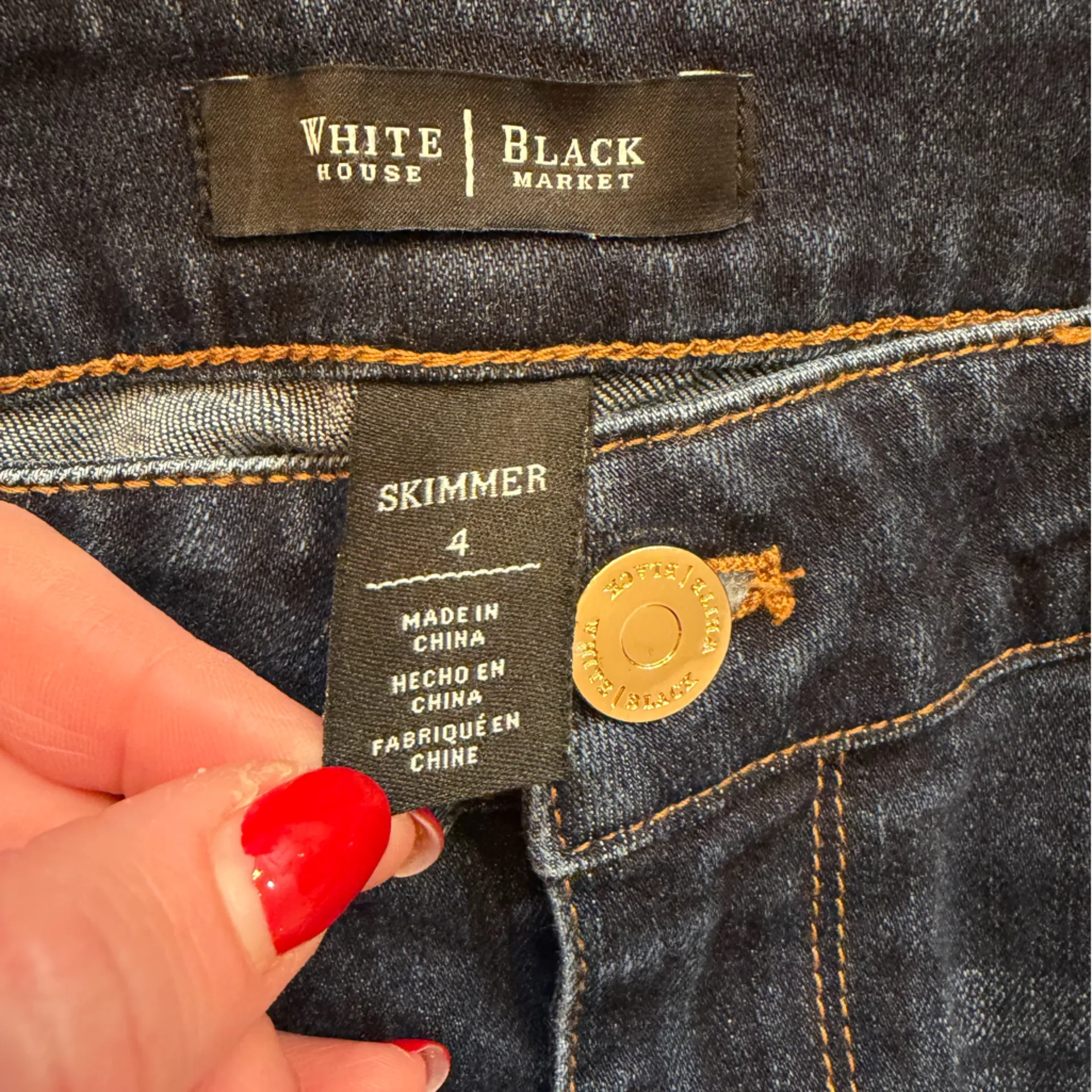 White House Black Market Skimmer Skinny Jeans with Brown Trim - Image 3