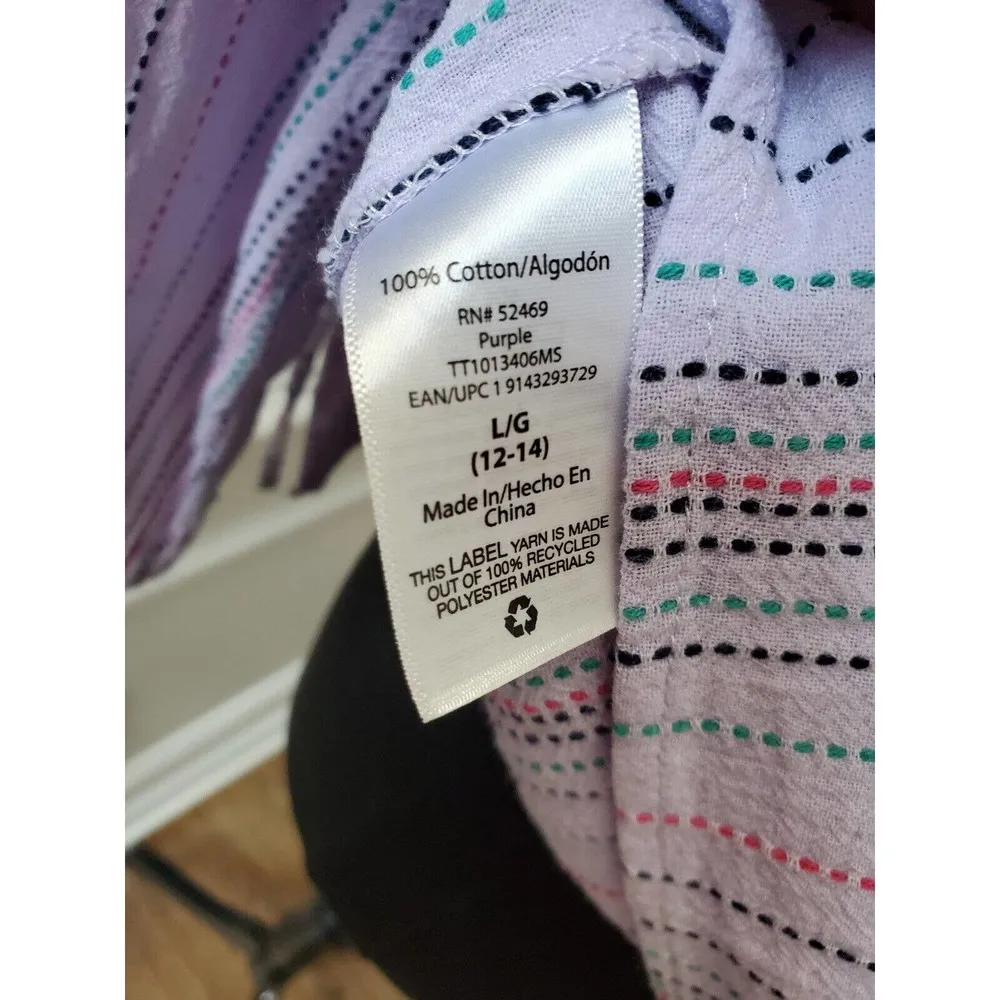 Time & Tru Women's Multicolor 100% Cotton 3/4 Sleeve V-Neck Blouse Size Large - Image 9