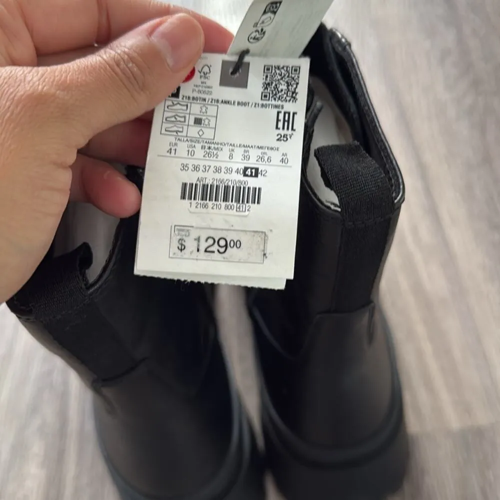 Zara Women’s Black Leather Combat Boots Lace Up Casual Shoes Size 41 - Image 8