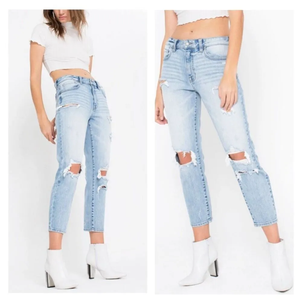 Eunina Jeans Tobi Super High‎ Rise Mom Jeans Crop Size 7 Dostressed Torn Ripped - Image 2