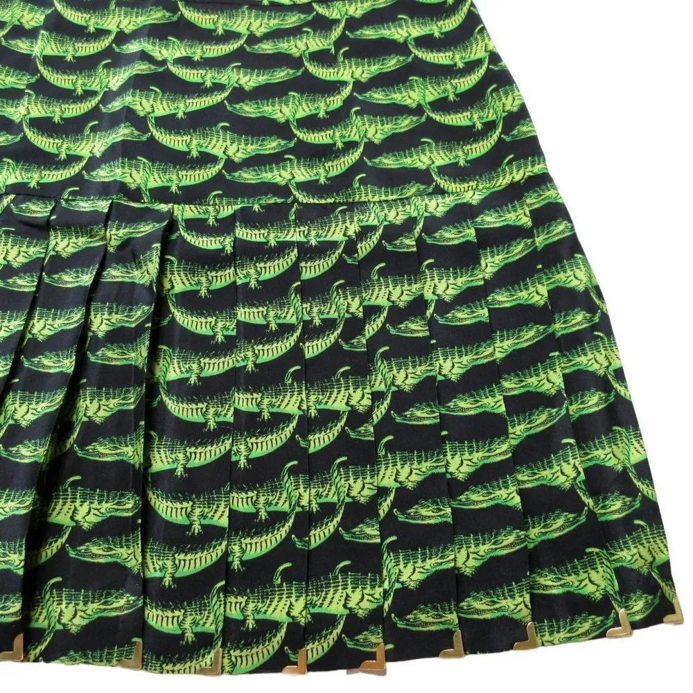 NWT H&M x Versace Palm Pleated Mini in Crocodile Palm Print Silk A-Line Skirt 6 - Image 8