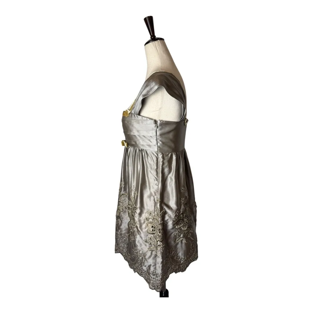 Yoana Baraschi Dress Women 4 Gray Gold Silk Embroidered‎ Cocktail Party Boho - Image 3