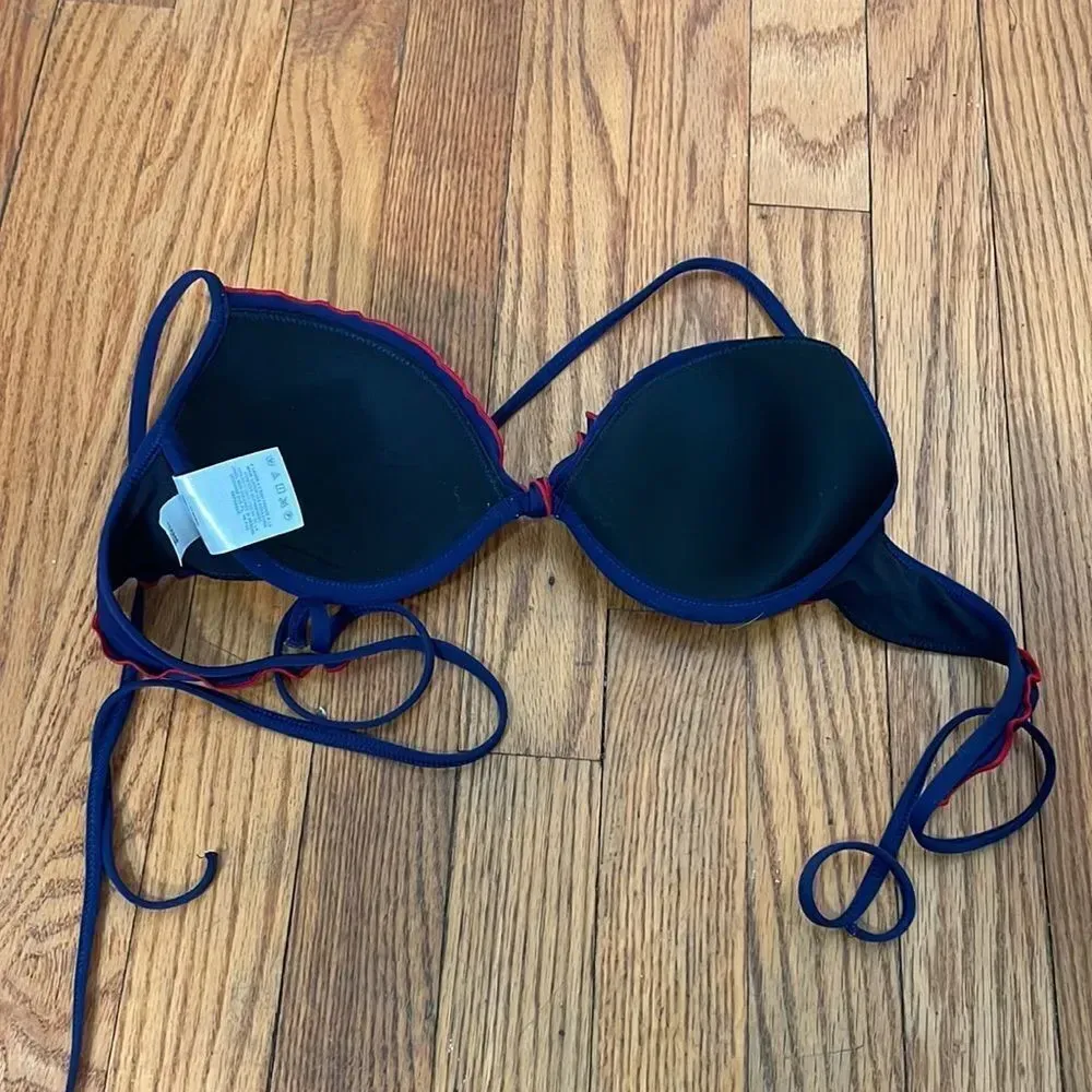 Lands End Bikini Swimsuit Blue‎ Red Ruffle size Small - Image 3
