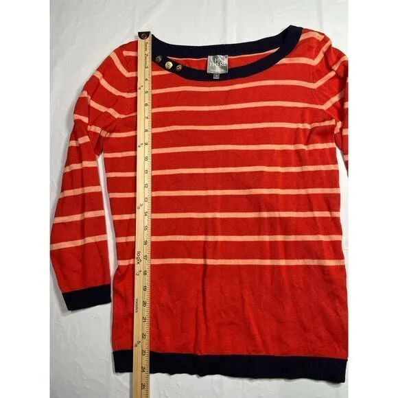 Hi There Red Striped Long Sleeve Knit Top Nautical Style‎ Women's Size S - Image 4
