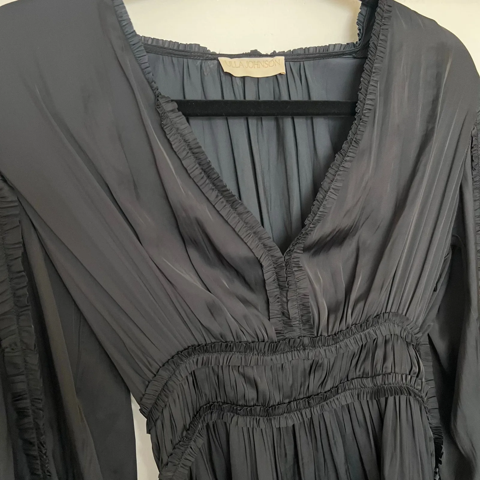 Ulla Johnson, Black Amara Tiered Ruffle Dress, Long Balloon Sleeves, Mini Length - Image 8