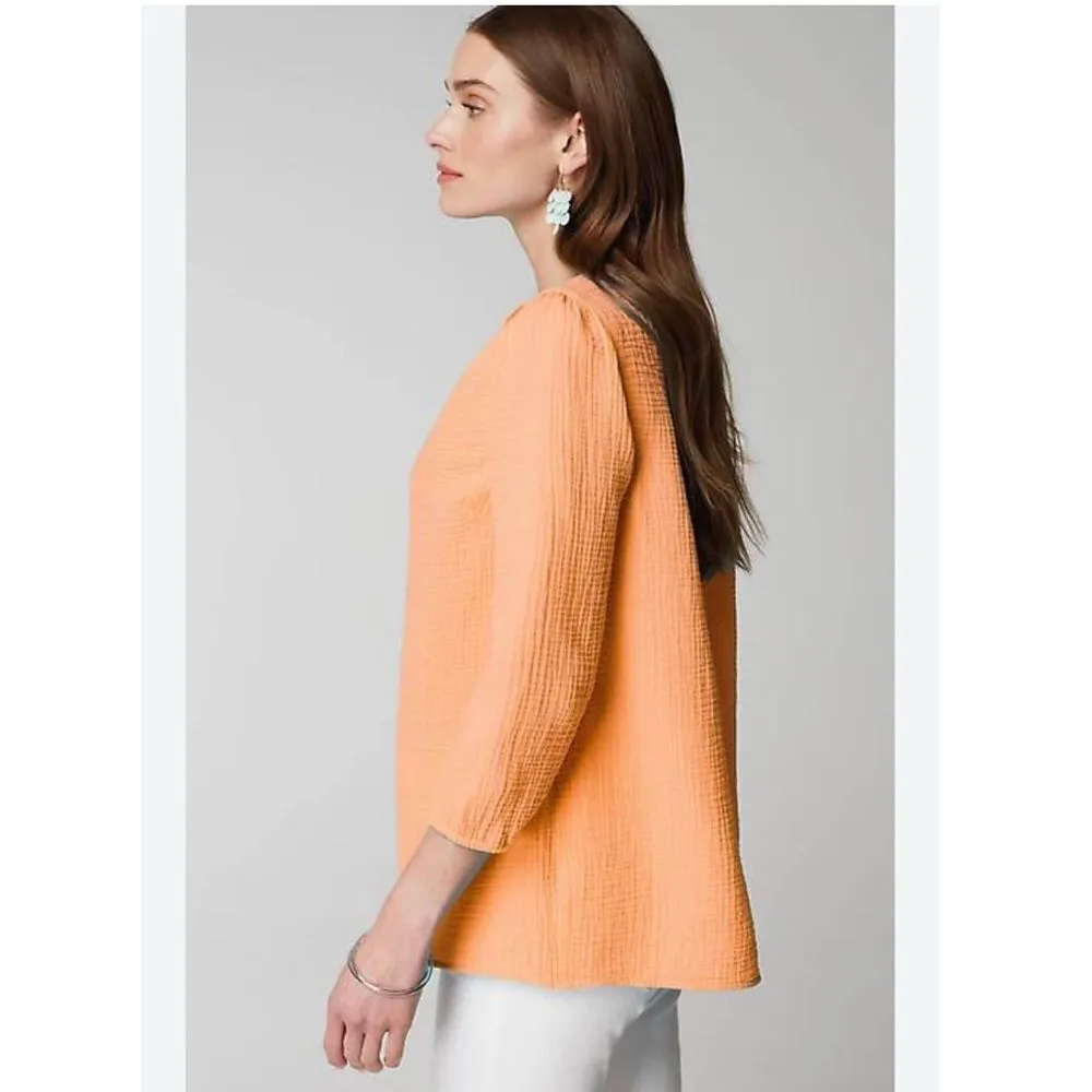 J. Jill Cotton Gauze Popover Shirt Top Size Medium Orange - Image 2