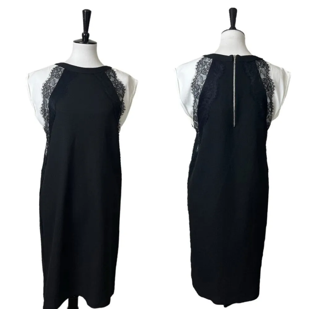 Kut from the Kloth New Shift Dress Knit Lace Trim Black Cream Women’s Size 6 - Image 15