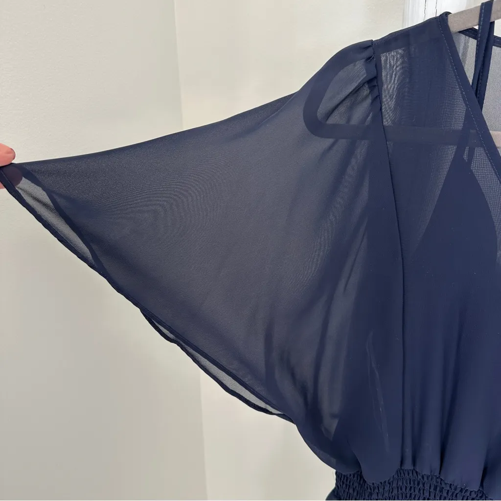 Taylor Ruffle Dress with Smocked Waist Navy Blue Size 14 - Image 5