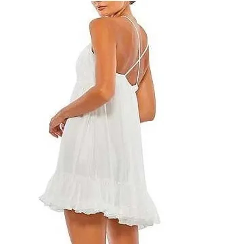 Mac Duggal V-Neck Spaghetti Strap A-Line Mini Babydoll Dress White Size 10 NWT - Image 2