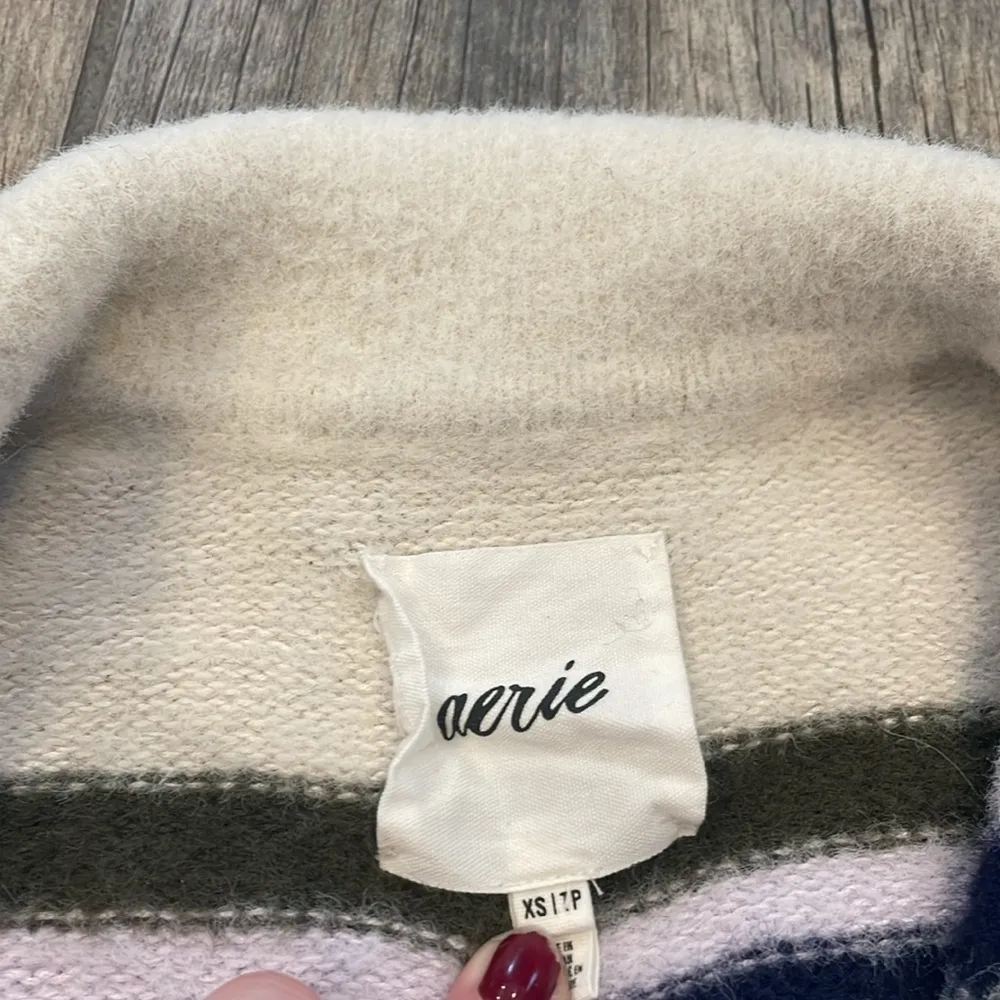 Aerie Striped Oversized Split Neck Sweater. - Image 3