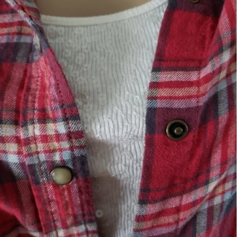 JACHS girlfriend bea lightweight plaid flannel top small - Image 4