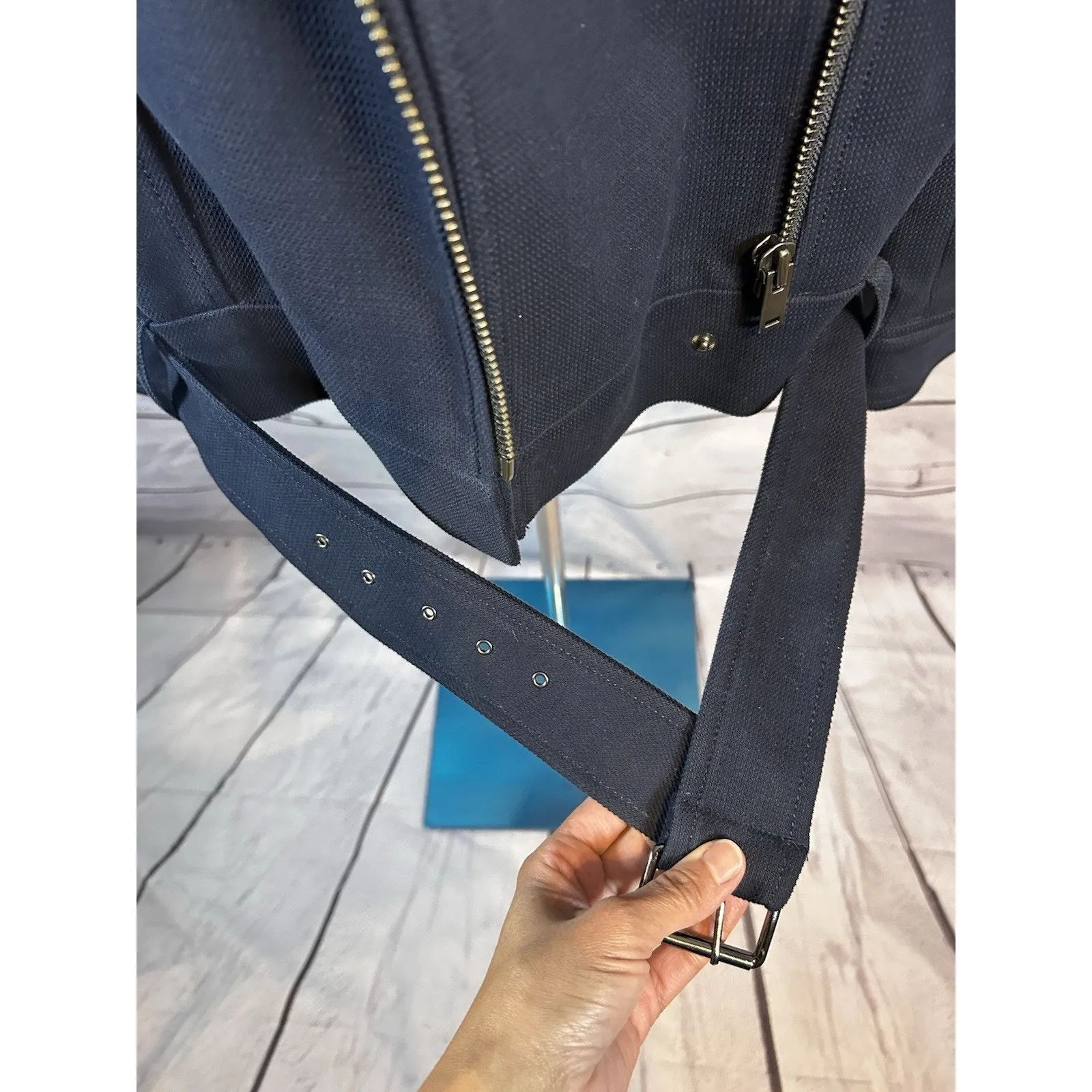Banana Republic Navy Blue Moto Jacket Size M With Belt – Good Condition - Image 11