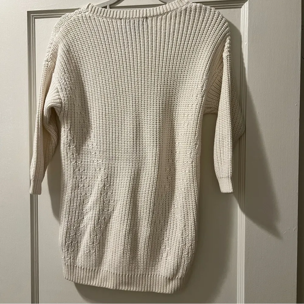 Forever 21 White Cream Crewneck 3/4 Sleeve Ribbed Knit Cotton Blend Sweater S - Image 5