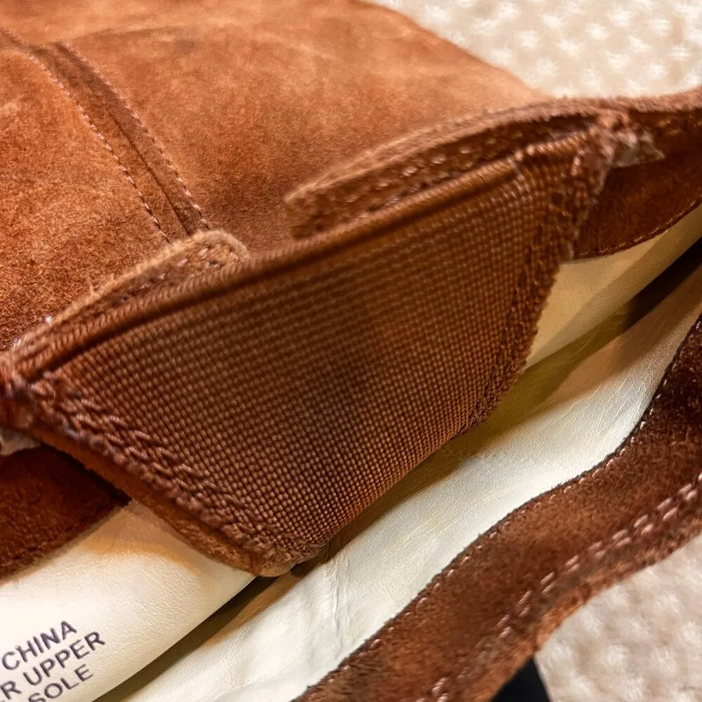 Michael Kors Camel Brown Suede Knee High Boot Round Toe Block Heel SZ 10 Buckle - Image 13