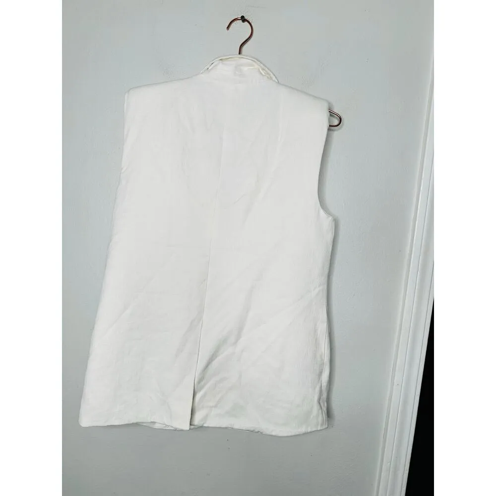 ENDLESS ROSE White Linen Blend Front Button Oversized Vest Blazer Size Small - Image 5
