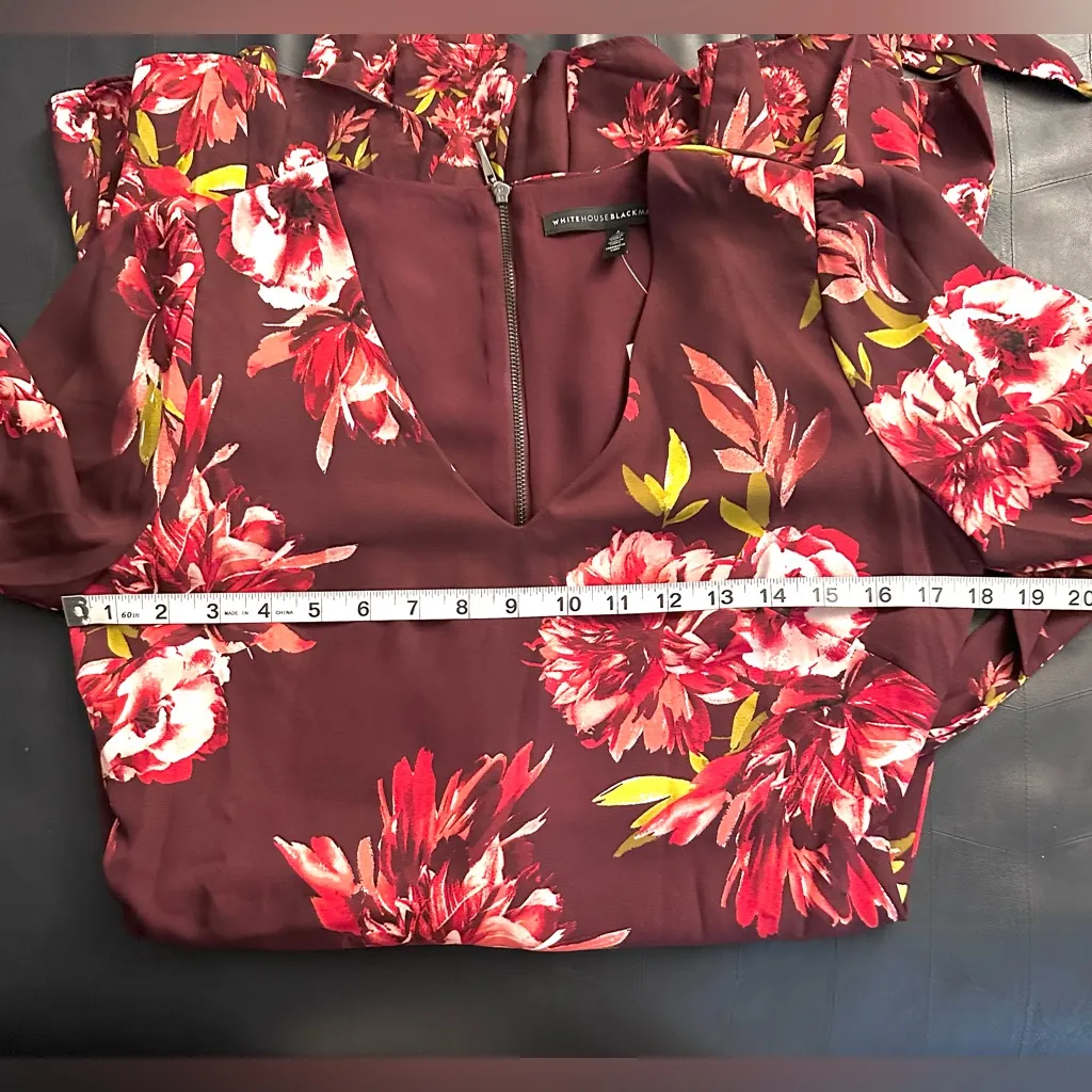 NWT White House Black Market Burgundy Floral Long Sleeve Dress - Image 8