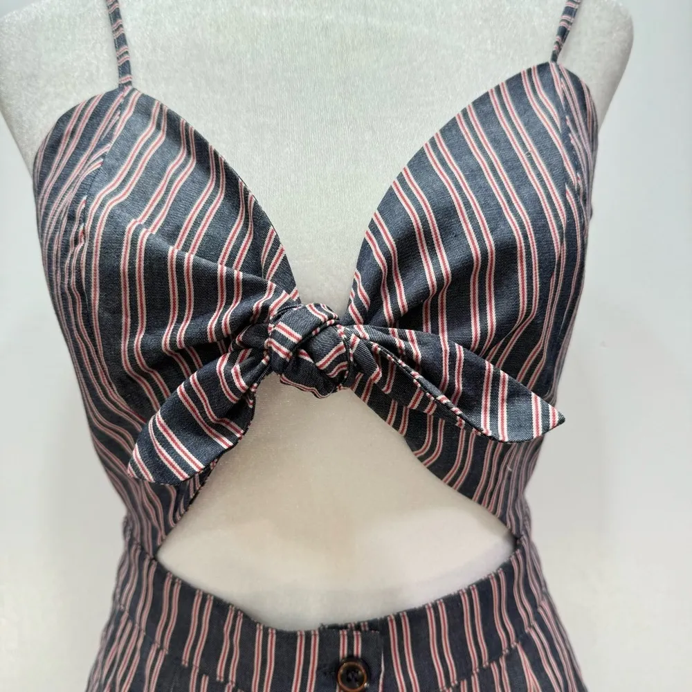 Navy Blue Striped Bare Midriff Coquette Girl Midi Dress by Mo Vint New York - Image 8