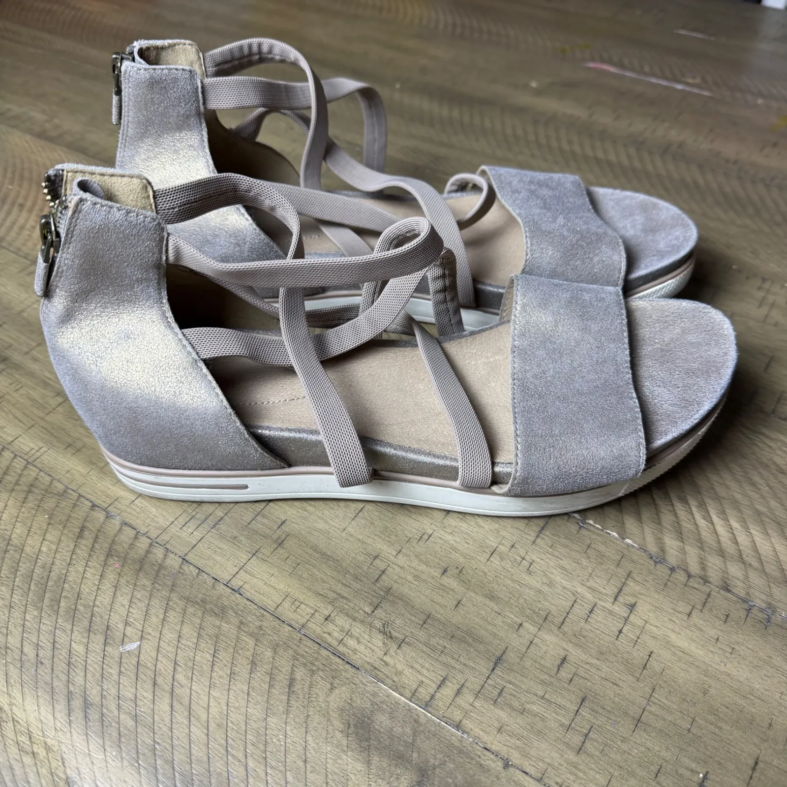 Eileen Fisher Star Metallic Wedge Sandals Womens Size 11 Elastic Straps - Image 4