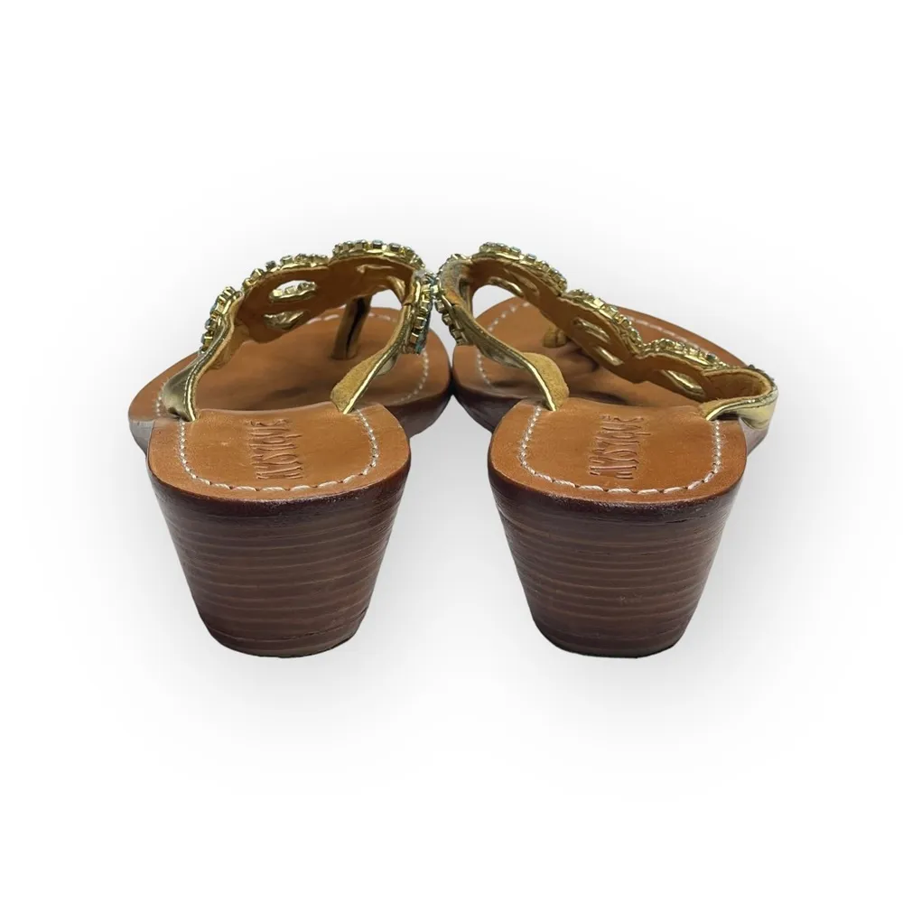 Mystique ☀︎︎ Bali Turquoise Crystal Beaded Wedge Thong Sandals ☀︎︎ Gold 7M ☀︎︎ - Image 4