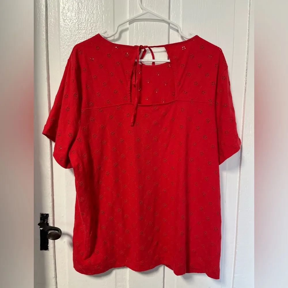 Draper James Eyelet Red cotton blouse size XL - Image 4