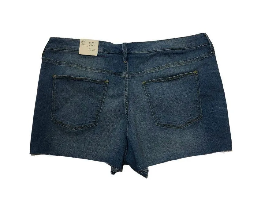 NWT Size 18 Plus Medium Wash High Rise Midi Denim Shorts New - Image 3