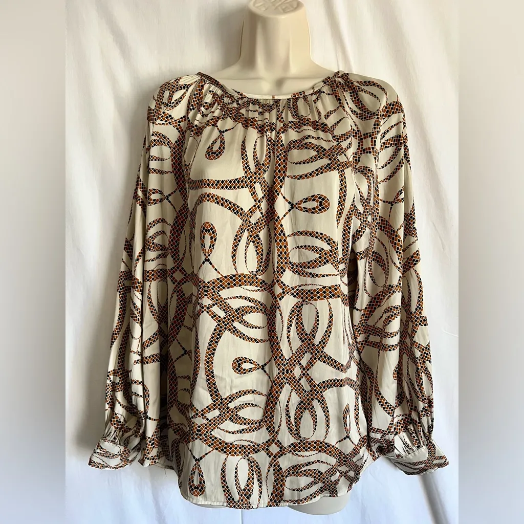 Richard Allen x H&M Cream and Brown Patterned Blouse - Image 3