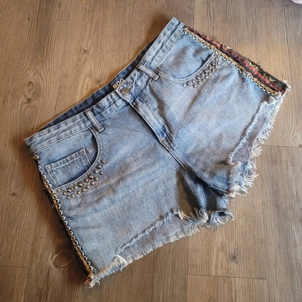 Urban Outfitters BDG Studded Tribal Side Stripe Raw Hem Denim Shorts - Image 6