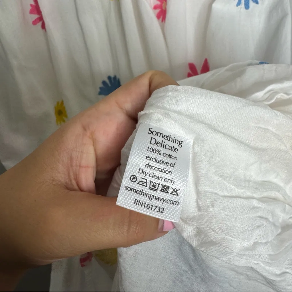 Something Navy Rainbow Multi Flower Embroidered Tiered Long Sleeve Maxi Dres - Image 4