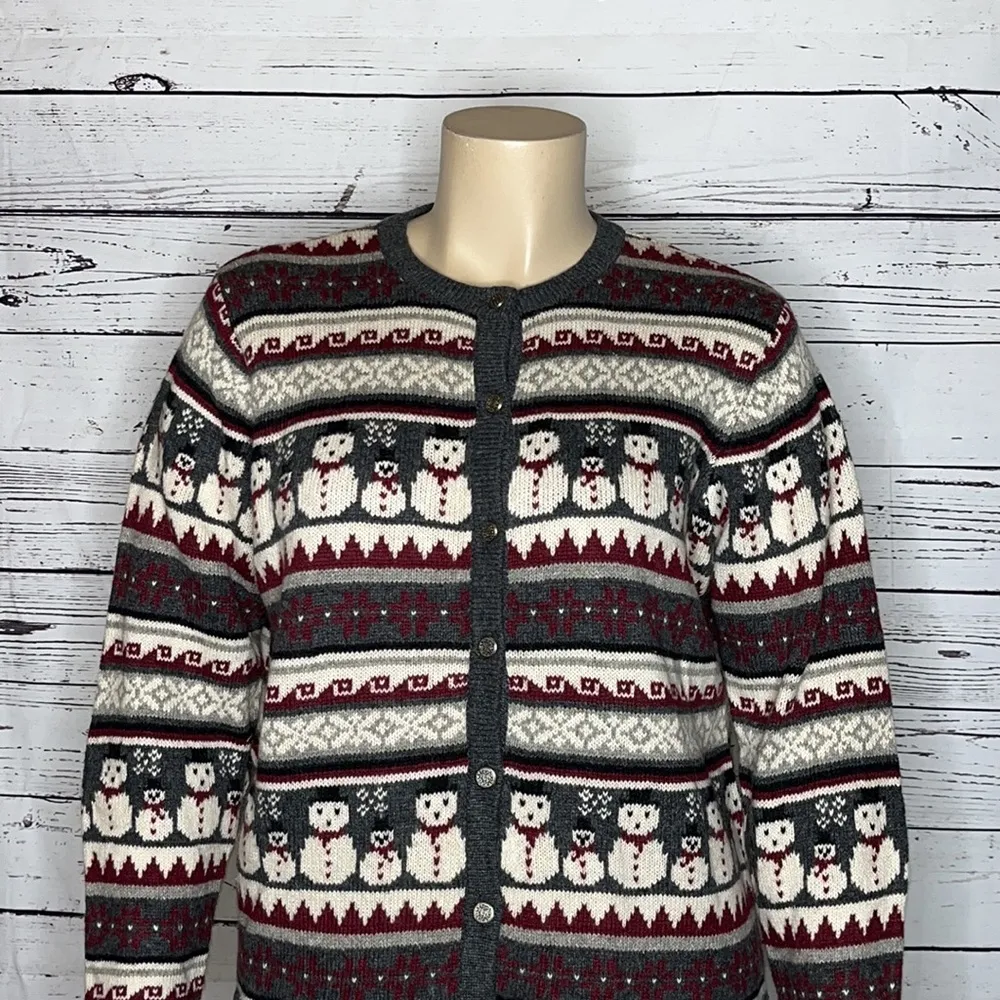Croft & Barrow NWT Size XL Snowman Button Wool Blend Christmas Sweater Cardigan - Image 2