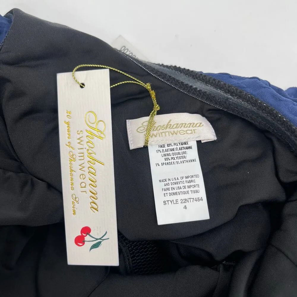 SHOSHANNA Swimsuit Size 4 One Piece Navy One Shoulder Ruffle Textured NWT Swim - Image 5