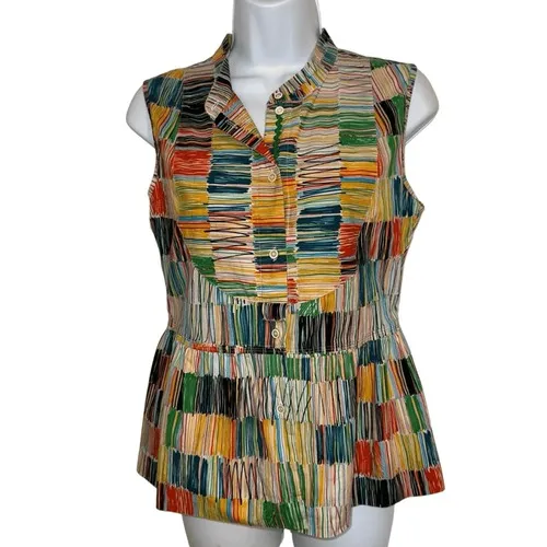PIAZZA SEMPIONE Made in‎ Italy  Multicolor Striped Blouse EUC Italy 44 - Image 2