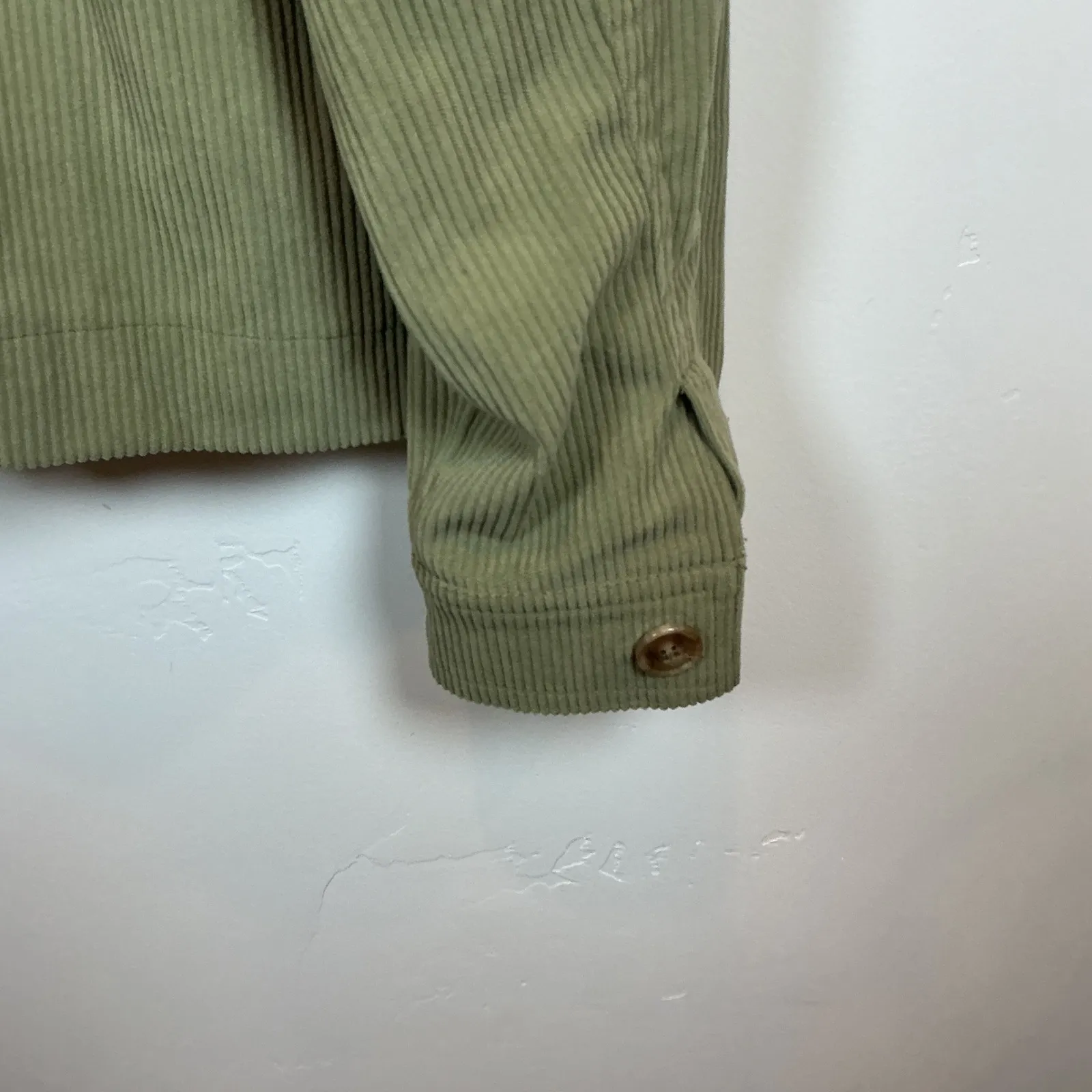 Avec Les Filles Olive Green Corduroy Cropped Button Front Jacket Size Small - Image 3