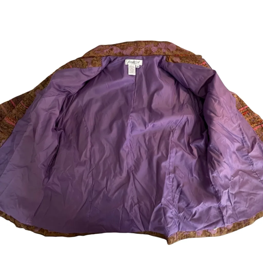 Coldwater Creek Womens Tapestry Full Zip Jacket Size 2X Artsy Boho Ethnic Loose - Image 4