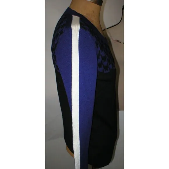 Womens $328 Worth New York Designer Sweater M Wool Black Purple Houndstooth Whit Size M - Image 2