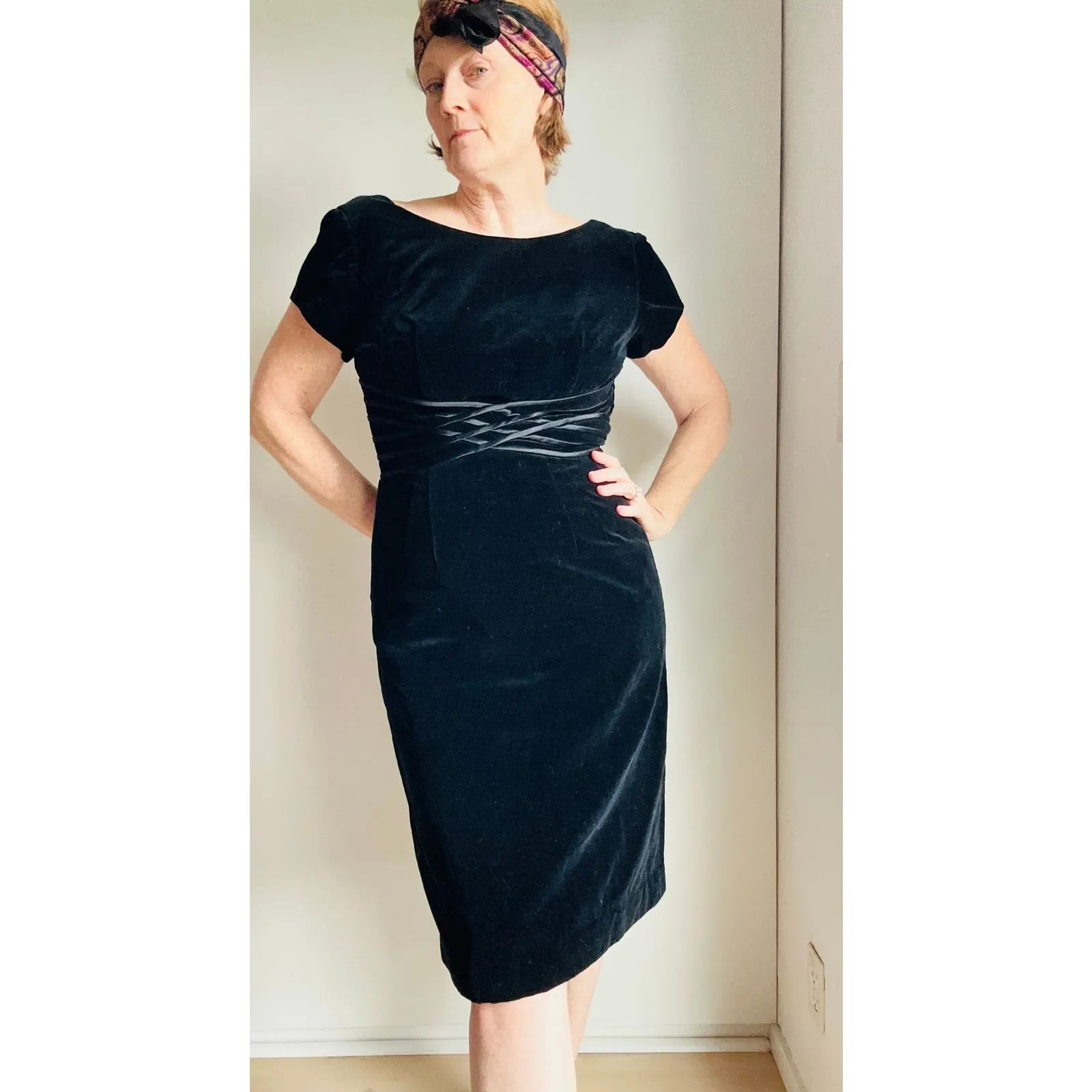 Vintage 50s Black Velvet Pencil Dress SZ Classic Elegant Mid - Image 7