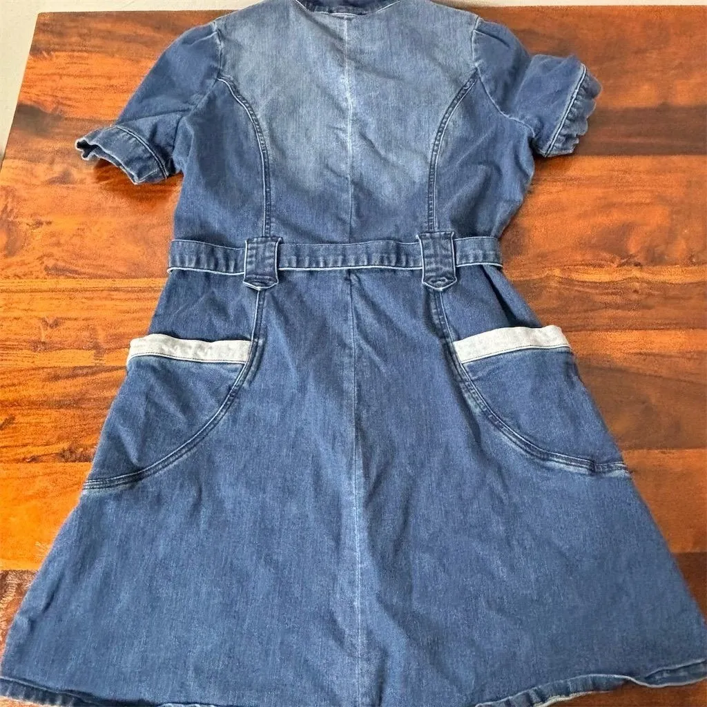 Bebe Women's Blue Denim Zip-Up Belted Knee Length Dress‎ Size 10 - Image 5