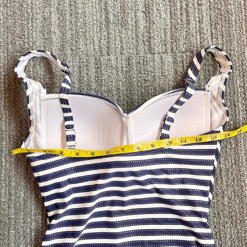 NipTuck Swimsuit One Piece Navy Blue White Stripes Multi Fit Cup 6 - Image 9