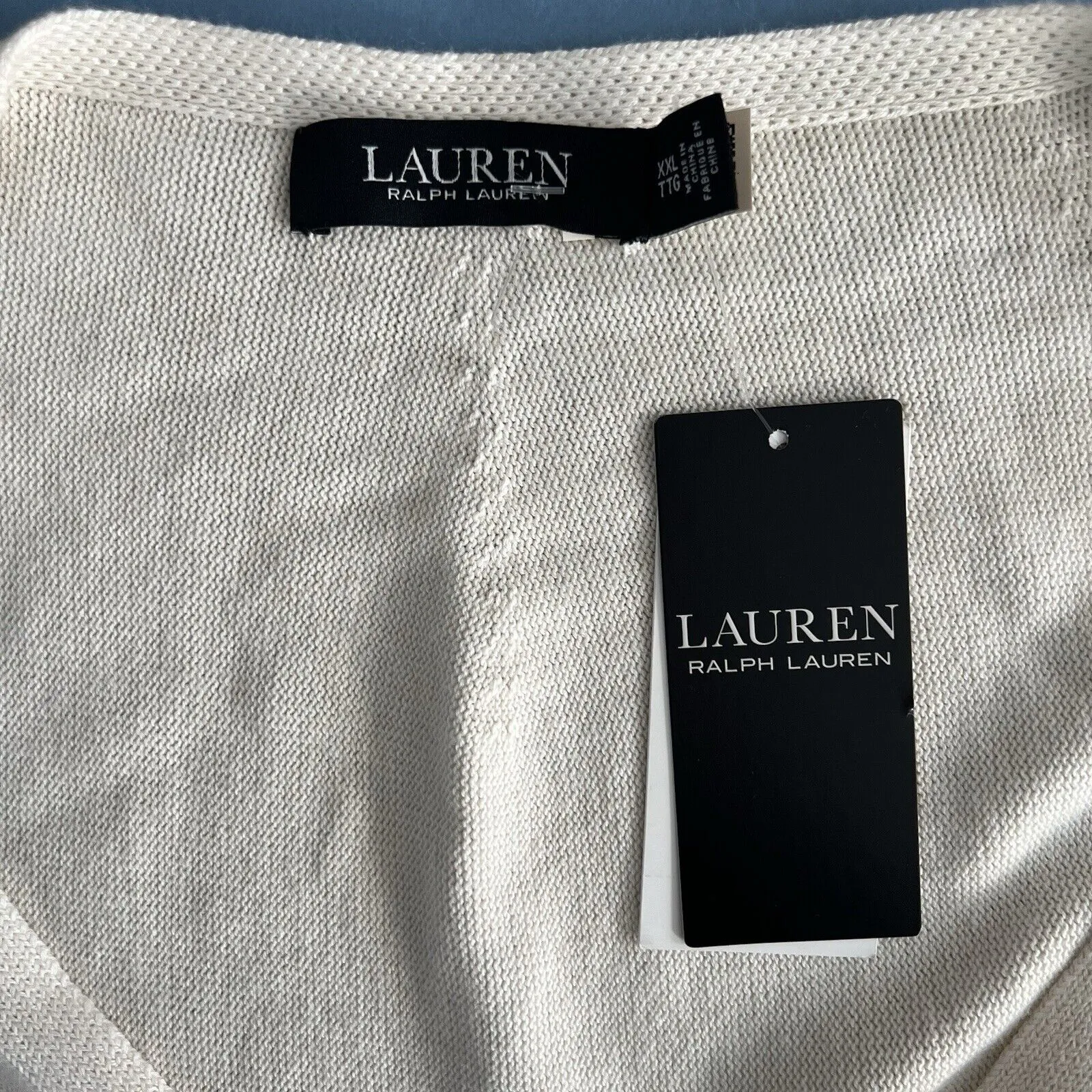 NWT Lauren Ralph Lauren Surplice Asymmetric Winter Cream Cotton Sweater - Image 6